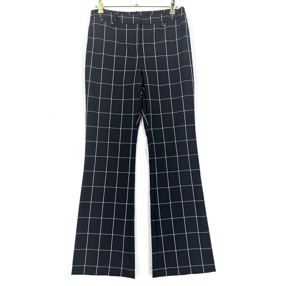 Alfani Windowpane Plaid Pants Women 8 Black White Straight Leg Stretch Trousers